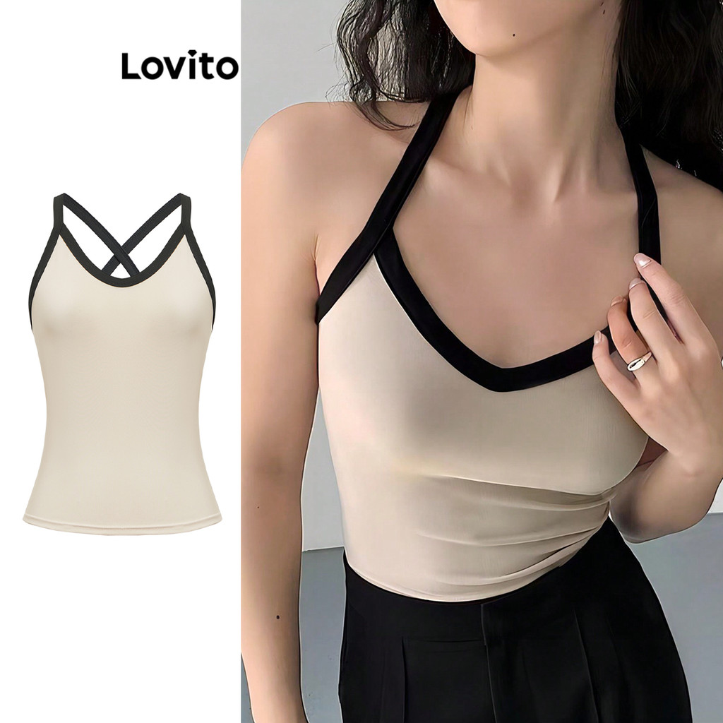 Lovito เสื้อกล้าม บล็อกสี ธรรมดาหรูหราสำหรับผู้หญิง L99ED447