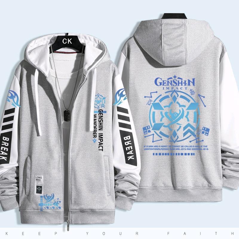 Jason Genshin Impact Wanderer Balladeer เสื้อโค้ทซิป Hoodie แจ็คเก็ตเสื้อสเวตเตอร์ถักเสื้อกันหนาว Unisex แขนยาวคอสเพลย์