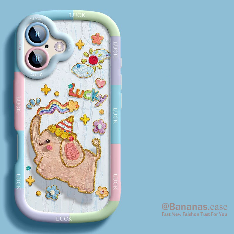 Iphone 16 15 14 13 12 11 Pro Max X Xr Xs Max 7 8 Plus SE2020 เคสโทรศัพท์ Rainbow Flower Elephant คู่ฝาครอบโทรศัพท์นุ่ม