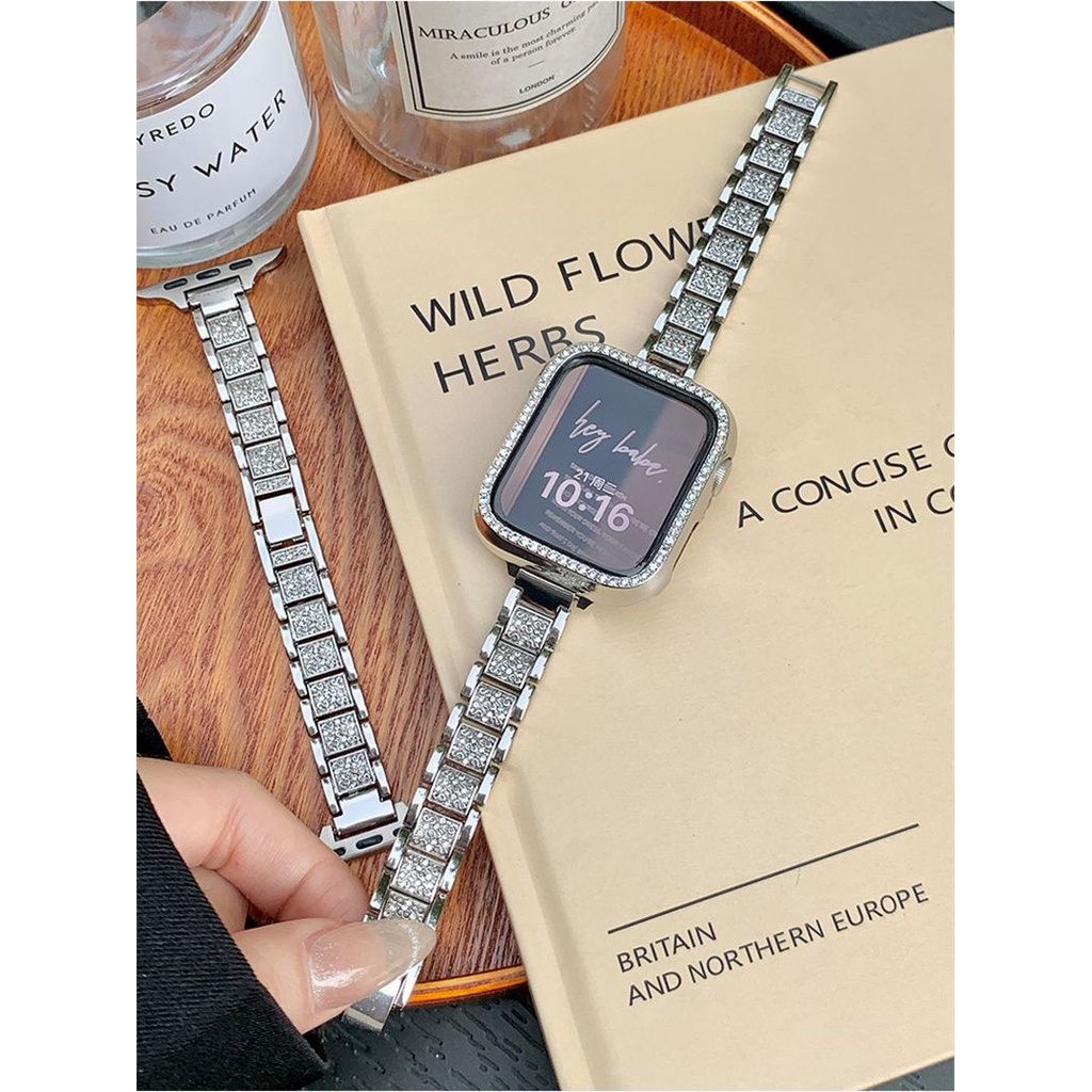 Sparkling Diamond Ladies Luxury Fine Items สายโลหะกรณี Series 10 46 มม.40 มม.41 มม.42 มม.44 มม.45 มม.38 มม.49 มม.Iwatch Series สําหรับ Iwatch 10 9 8 7 SE 6 5 4 3