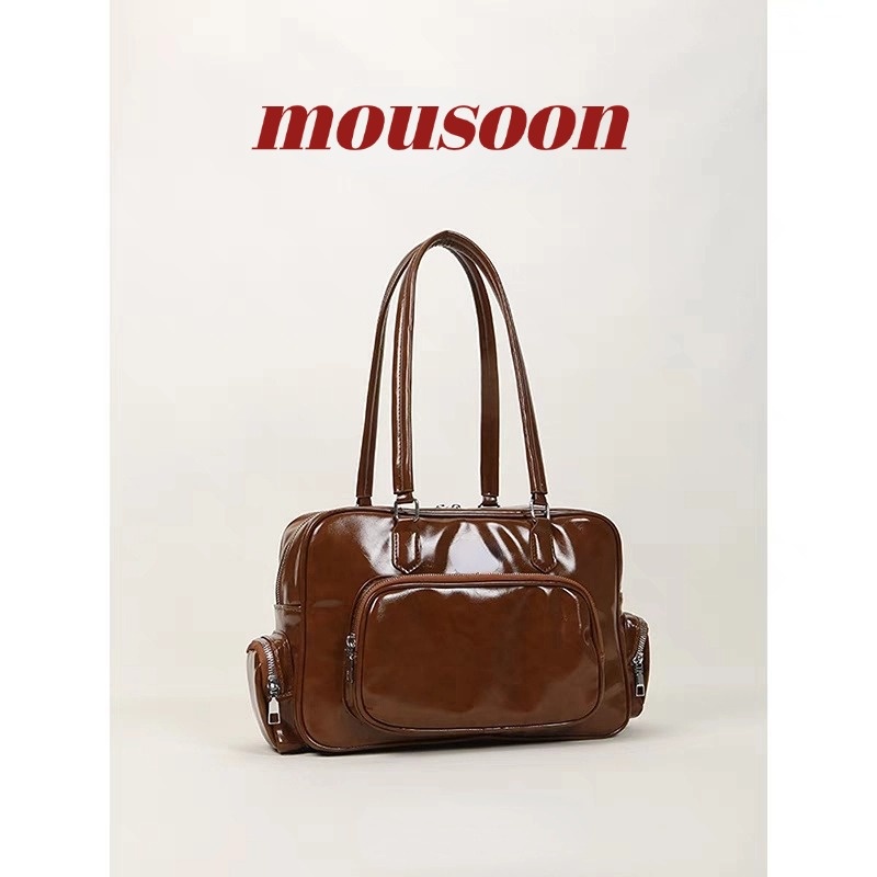 Mousoon British Retro Postman กระเป๋าเอกสารแฟชั่นอเนกประสงค์ Multi-Pocket Leisure Commute ความจุขนาดใหญ่ไหล่กระเป๋าใต้วงแขน