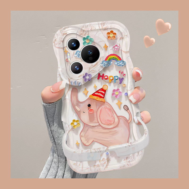เคสโทรศัพท์ซิลิโคนแบบเต็มตัว | การออกแบบขาตั้งที่มองไม่เห็น | เข้ากันได้กับซีรีส์ Huawei | ลายช้างใส โทรศัพท์ น่ารัก ผู้หญิง สีขาว Honor50 60 70 80 nova7 8 9 P50 P60