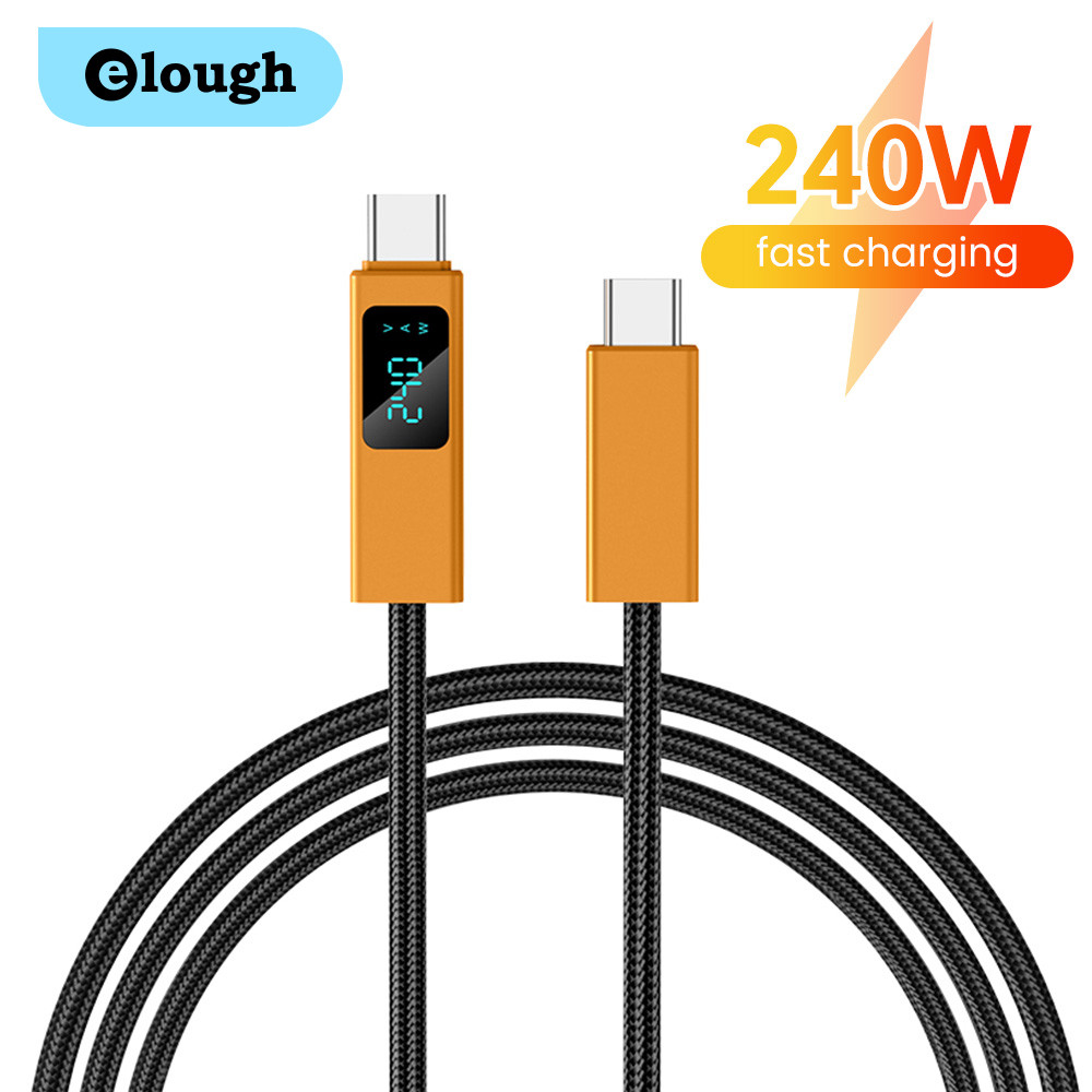 Elough 240W Type C ถึง Type C สายชาร์จเร็วพร้อมชิป E-Mark 1M 2M จอแสดงผลดิจิตอล Super Fast Charging USB-C ถึง USB-C สายชาร์จสําหรับแท็บเล็ตโทรศัพท์มือถือโน้ตบุ๊ค