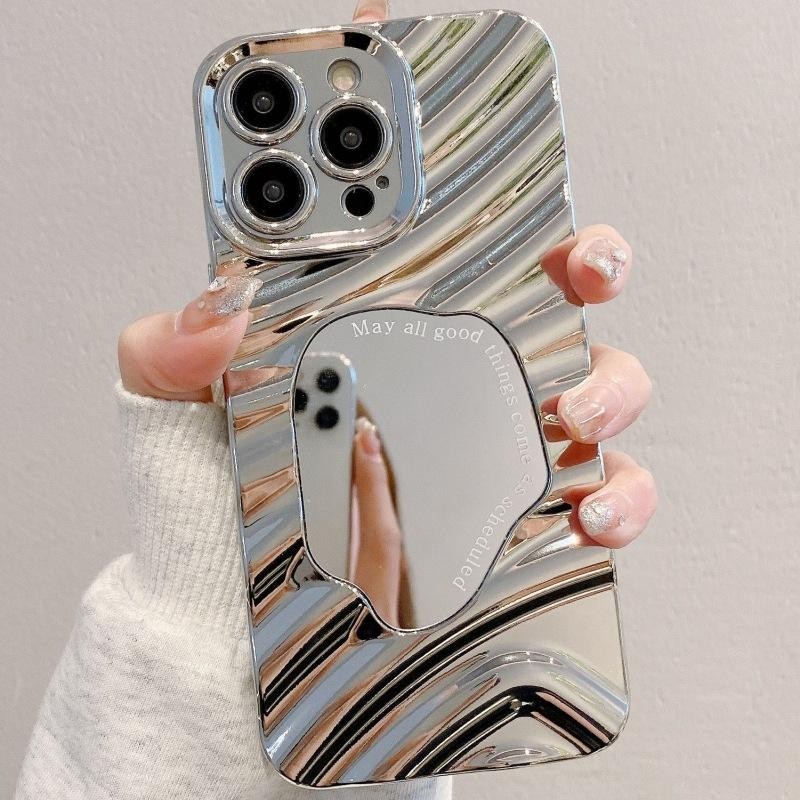 ส่งจากไทย Mirror เคส For iPhone 11 13 14 16 15 12 Pro Max XR 7 8 Plus XS Max เคสไอโฟน11 เคสโทรศัพท์กระจกเวฟ เรียบง่าย