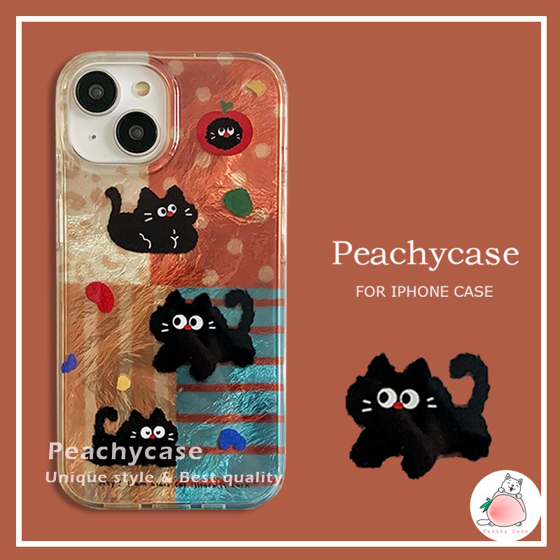 คลังสินค้าพร้อม Kawaii Apple Black Cat เคสโทรศัพท์สําหรับ iPhone 16 15 14 13 Pro Max 15promax iPhone16 IMD ฝาหลังปลอกกันกระแทก
