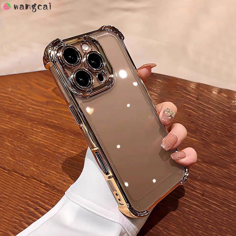 สําหรับ Vivo Y300 Pro Y200 Y28 4G Y53s V29e V29 Lite 5G T2 iQOO Z7 Pro Z5x เคสโทรศัพท์ชุบสีทองเงา Shining โปร่งใส Anti Fall กันกระแทกปลอกอ่อนกรณีฝาหลัง