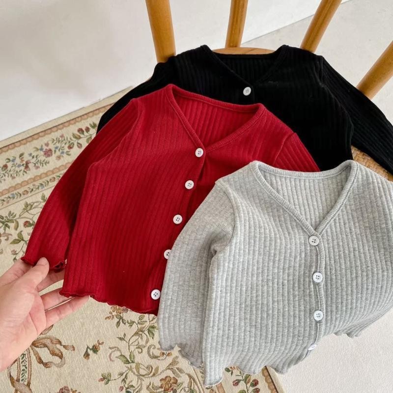เสื้อผ้าเด็กเกาหลีชุดฤดูใบไม้ร่วงหลุมลายเสื้อสเวตเตอร์ถักขนาดเล็กเด็กทารกเจ้าหญิงฤดูใบไม้ผลิและฤดูใบไม้ร่วงสีทึบด้านบนเสื้ออเนกปร
