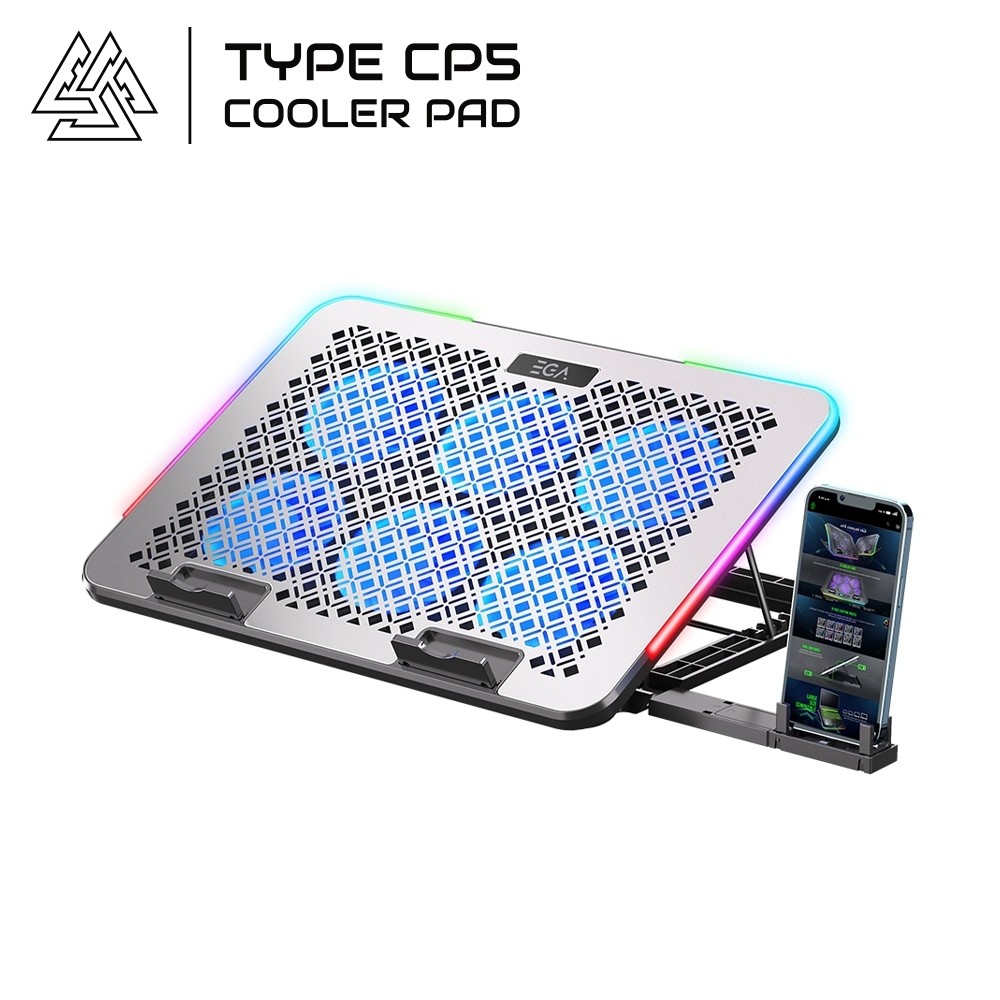 ส่งด่วน EGA พัดลมระบายอากาศ TYPE CP5 RGB สำหรับ Notebook ขนาด 15.6 นิ้ว พัดลม 6 ตัว ตั้งมือถือได้