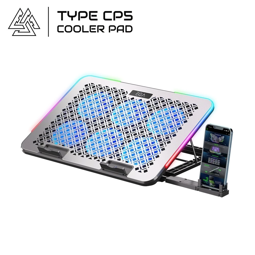 ส่งด่วน EGA พัดลมระบายอากาศ TYPE CP5 RGB สำหรับ Notebook ขนาด 15.6 นิ้ว พัดลม 6 ตัว ตั้งมือถือได้