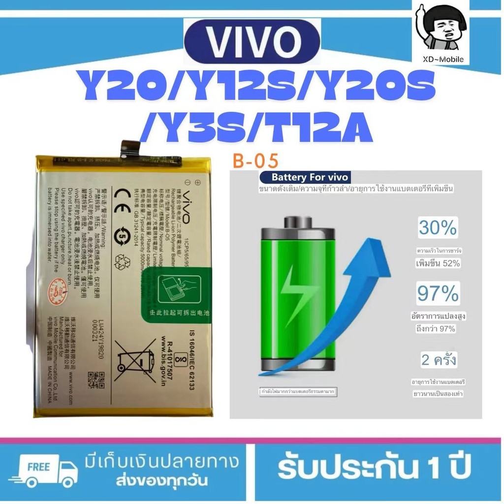 แบตเตอรี่ vivo. y20s Battery Model B-05 ฟรีชุดไขควง hot!!!