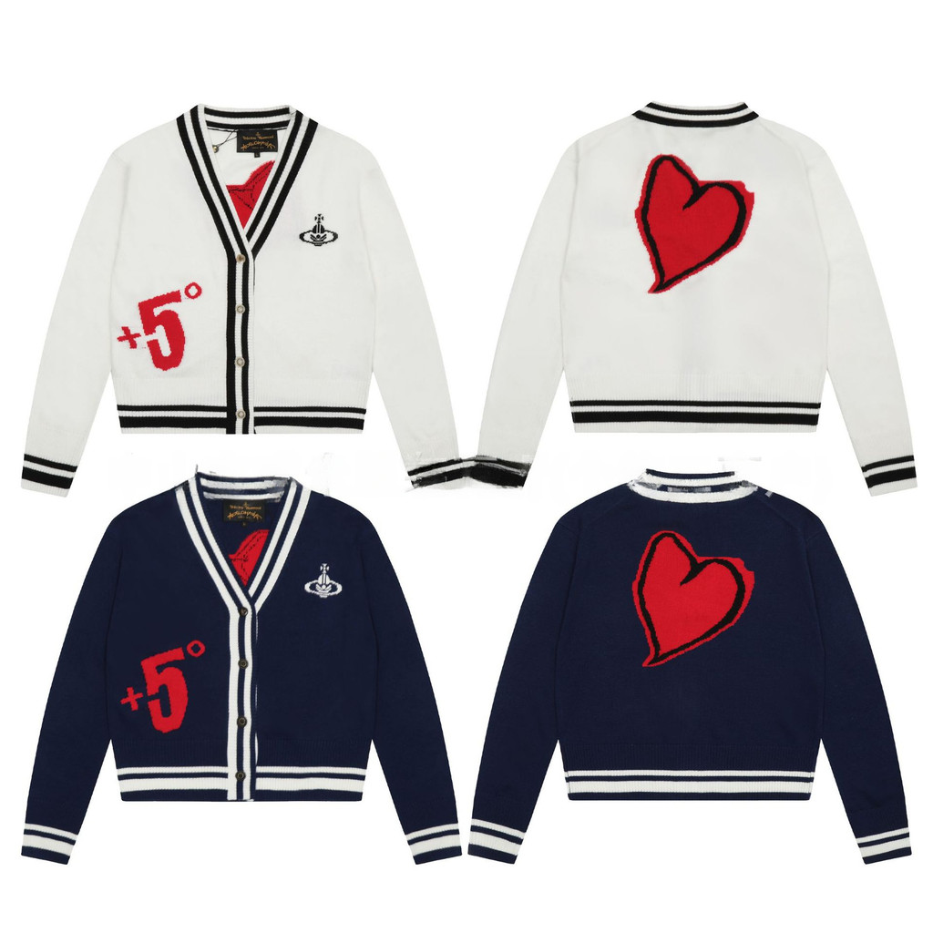 Vivienne Westwood Saturn ขนสัตว์ปักถักเสื้อสเวตเตอร์ถักหัวใจฤดูใบไม้ร่วงฤดูหนาวสไตล์ใหม่