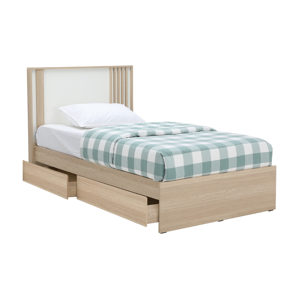 INDEX LIVING MALL เตียงนอนพร้อมกล่องเก็บของใต้เตียง รุ่นวาร่า ขนาด 3.5 ฟุต - สีเลอบาน่า โอ๊ค/ขาว