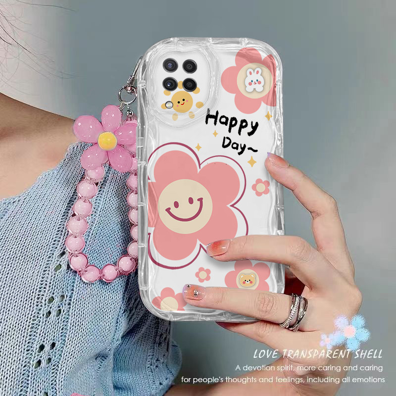 เคส Samsung A22 M22 M32 4G เคสโทรศัพท์ใส ดอกไม้ เชือกแขวนลูกปัด เคสโทรศัพท์กันกระแทกแบบใส