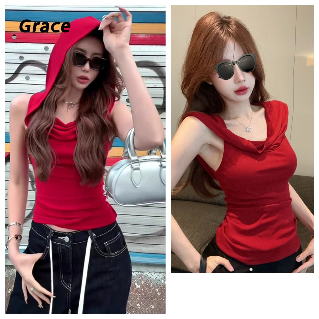 【Grace】เสือกล้ามวินเทจ ลายดอกไม้ สำหรับสตรีเสือสายเดียว 2024 New style G99855#
