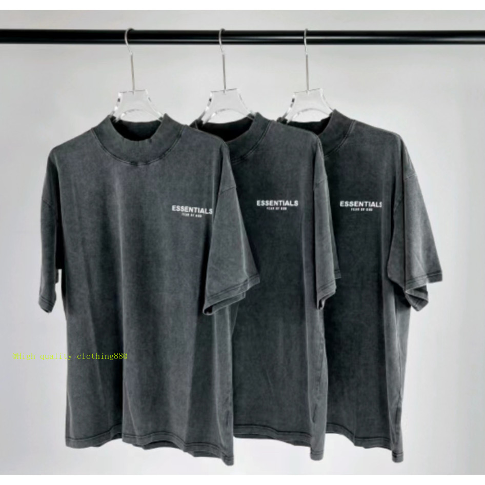 **** คุณภาพสูง *** FOG FEAR OF GOD Washed Distressed Cotton เสื้อยืดคอกลมหลวม
