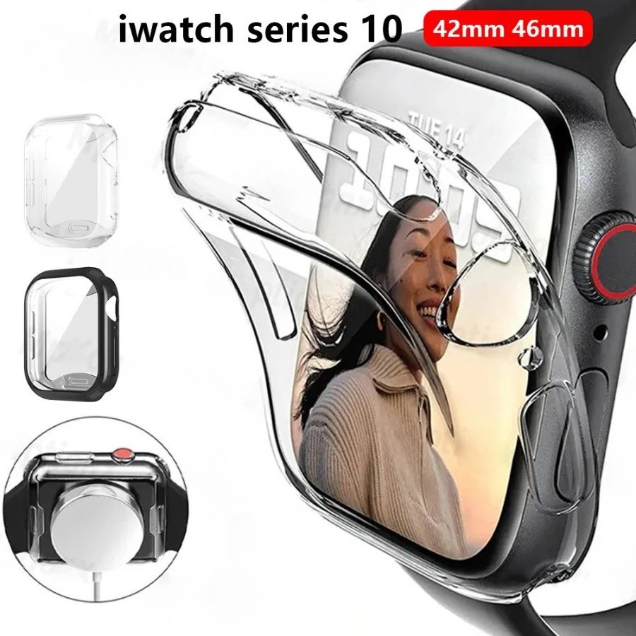 ป้องกันหน้าจอเคสใสสําหรับ Apple Watch 46 มม.42 มม.45 มม.41 มม.44 มม.40 มม.ซิลิโคนโปร่งใส 42 มม.38 มม.Series 10 9 8 7 SE 6 5 4 สําหรับ iwatch