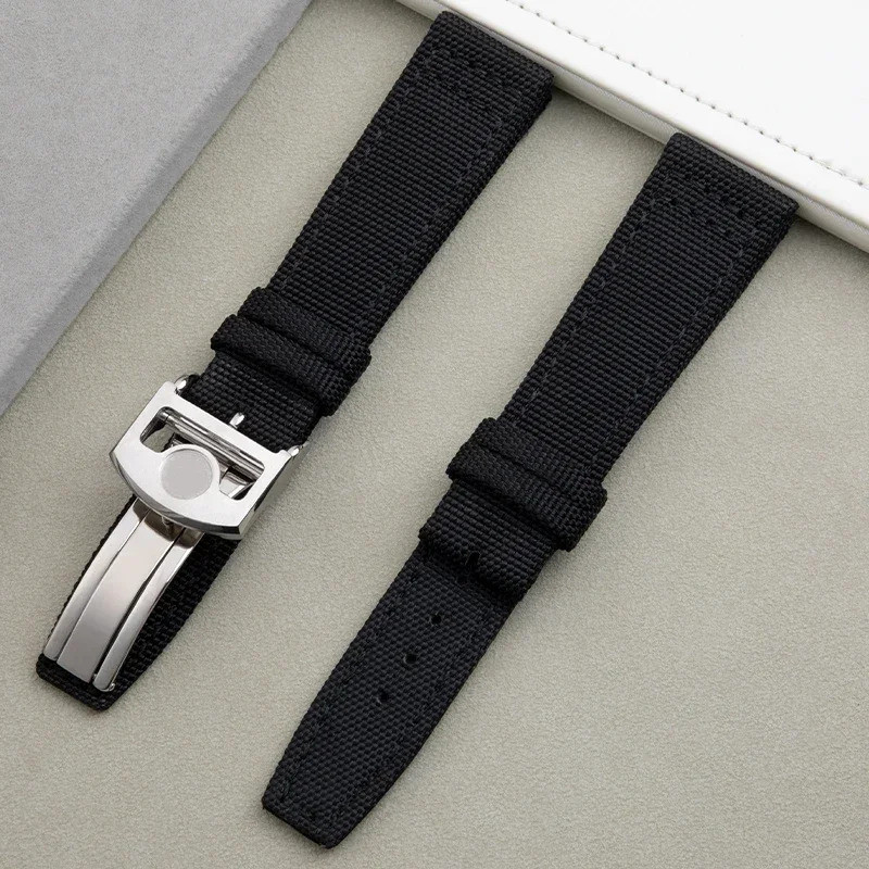 20 มม.21 มม.22 มม.สีดําผ้าหนังไนลอนสําหรับ IWC สาย PORTOFINO PILOTS WATCHES Mark 18 ผู้ชายอุปกรณ์เสร