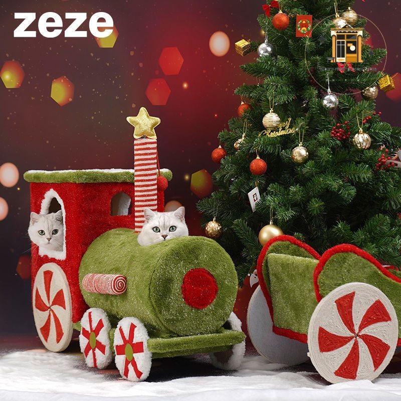 Zeze Christmas Train Cat Climbing Frame Cat Litter Integrated Winter Warm Cat Toy Supplies Wear-Resi