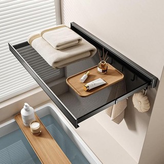 【SG Seller】60cm Invisible Clothes Hanger Net Aluminium Retractable Folding Punch-Free Shelf Grey