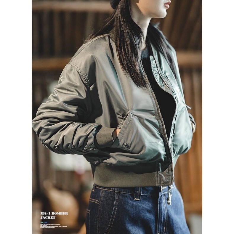 Retro 2025winter ใหม่ผู้หญิงอเมริกันคอ MA1 ผ้าฝ้าย warm solid สลัดโซ่นักบิน air force slim jacket — صورة 6