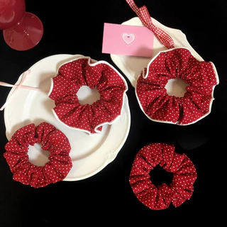 สวยงามจุดสีแดงผูกผมผมหางม้าหัวเชือกจีนสีแดง Scrunchies เครื่องประดับผม