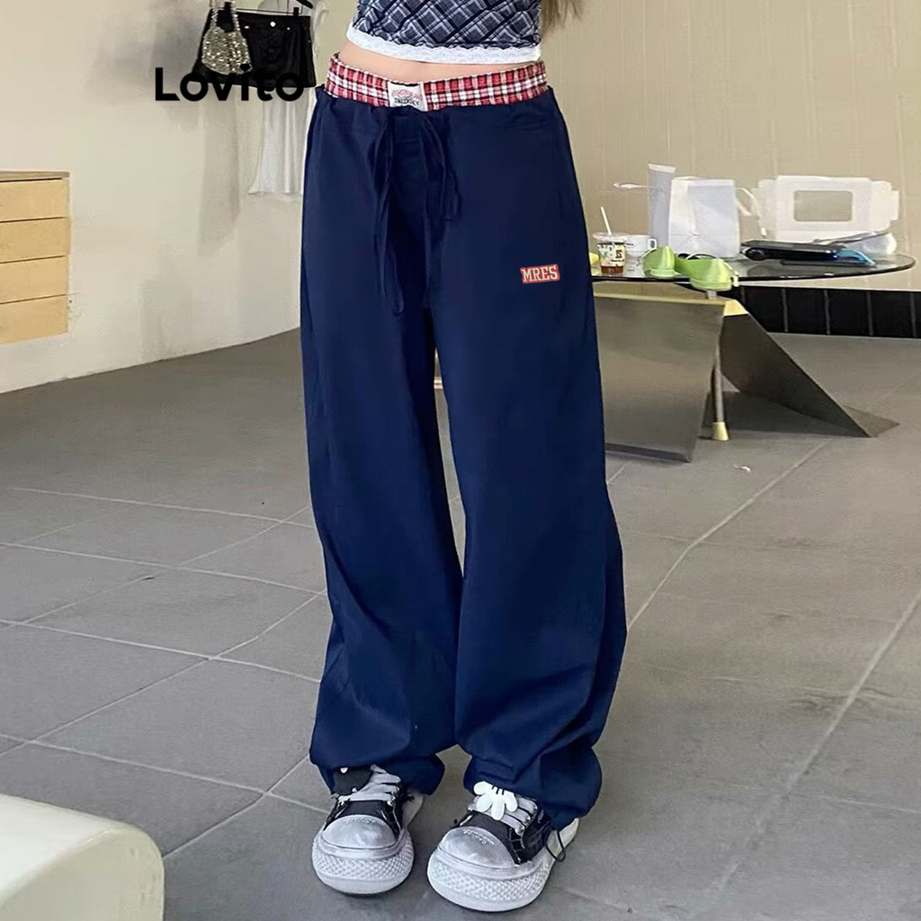 Lovito กางเกง บล็อกสี ธรรมดาสบาย ๆ สำหรับผู้หญิง LNA75650