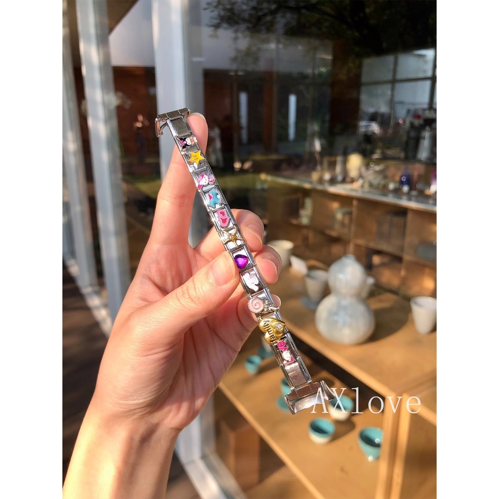 แฟชั่นสวยหวานน่ารักหัวใจรักอิตาลีเสน่ห์ลิงค์สําหรับ เสี่ยวหมี่ วงดนตรี 9 8/7/6/5/4/3 สร้อยข้อมือเครื่องประดับสแตนเลส ทําเอง ทํานาฬิกาวง