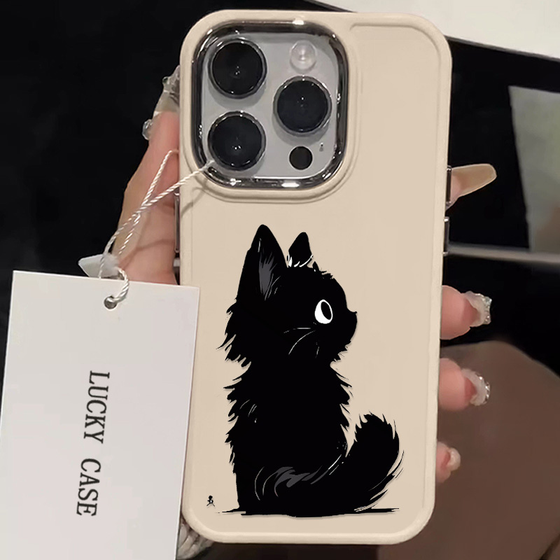 บุคลิกภาพมองกลับแมวดํารูปแบบเคสโทรศัพท์เข้ากันได้สําหรับ IPhone 16 15 14 13 12 11 Pro X XR XS MAX Se2020 7/8 Plus ซิลิโคนอ่อนนุ่มรวมทุกอย่างกันกระแทกกรณี