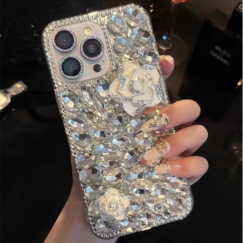 B Ling R hinestone Camellia ดอกไม้กรณีโทรศัพท์สำหรับ S amsung s24fe S24 S23 S22 S21อัลตร้าพลัส S23 S21 S20 FE note20อัลตร้า A16 A35 A25 A54เพชรปกหลัง