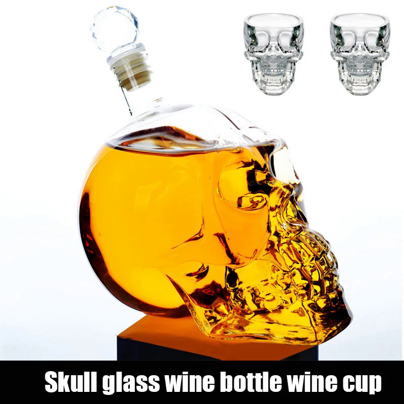 1000ML High-end Creative Skull Glass Whisky Vodka Wine Crystal Bottle Spirits Cups Transparent Wine 