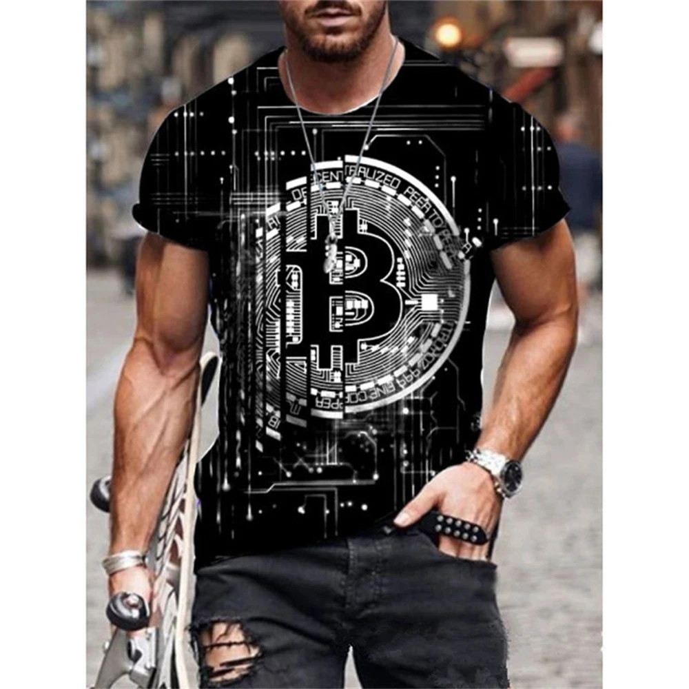 แฟชั่นฤดูร้อน Bitcoin พิมพ์ 3D กราฟิกชายเสื้อยืดแฟชั่น street รอบคอแขนสั้น casual top เสื้อยืดเสื้อผ