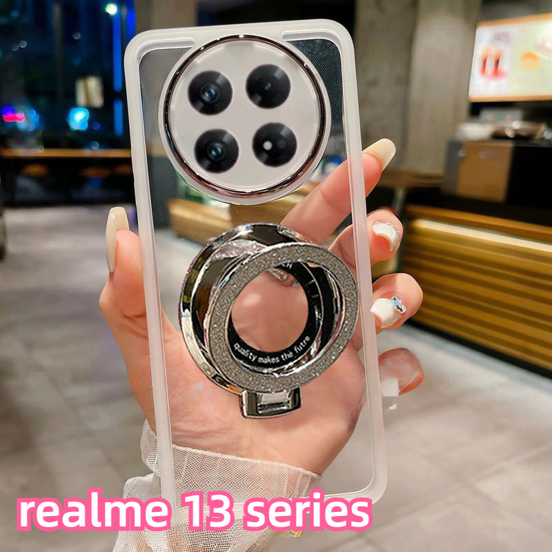 เคสสําหรับrealme 13 Pro Plus 13+ 4G 5G 2024 โปร่งใสด้วยผงแวววาวแหวนผู้ถือแม่เหล็กสําหรับRealme13+ Realme13Pro 13Pro + 13ProPlus 13Pro 13ProPlus 13 + Soft Slimกลับกรณี
