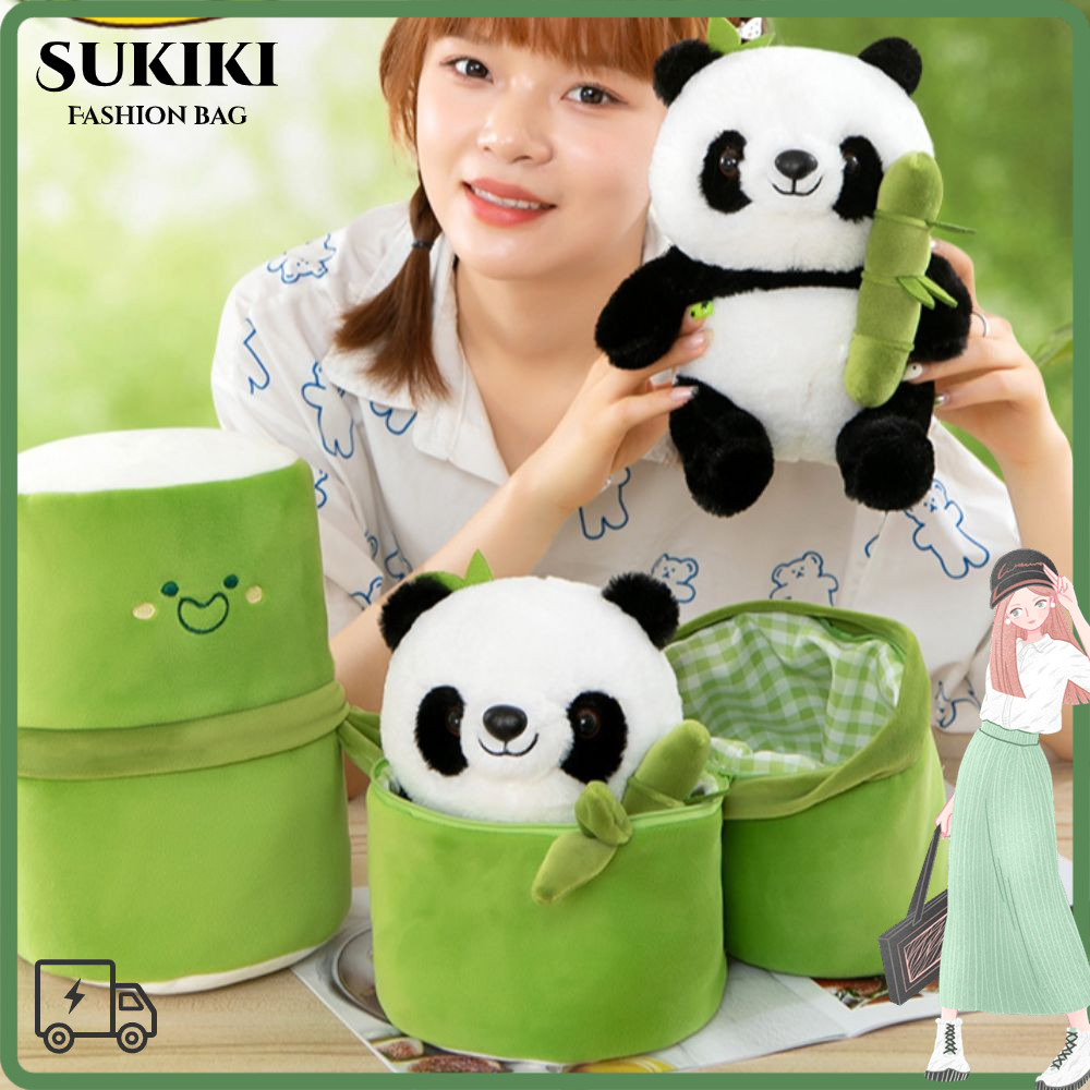 ซูกิกิ แพนด้าในหลอดไม้ไผ่ตุ๊กตา,ตุ๊กตา25เซนติเมตรยัดไส้หมีแพนด้าหมอน,สุดน่ารักนุ่มสร้างสรรค์ตุ๊กตาสัตว์ของเล่น