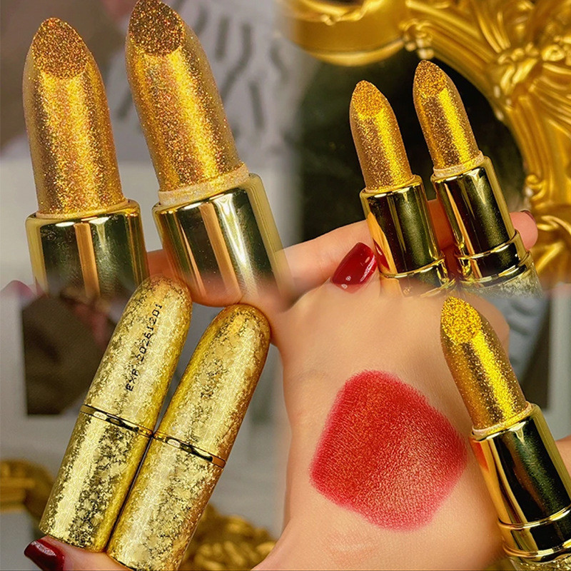 Preferred#sherffyPearlescent Shiny Nourishing Lipstick Not Easy to Fade No Stain on Cup Moisturizing Lasting Wrap Gold Powder Pure RedWY10
