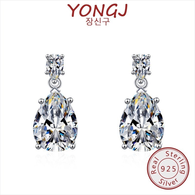 Platinum Light Luxury Super Flash Double Water Drop Diamond Stud ต่างหู