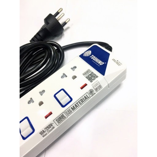 [247บาท โค้ดคุ้ม] ปลั๊กไฟ มอก.มีสวิตซ์แยก TOSHINO มี 2/3/4/5/6 เต้าเสียบ สายยาว 3/5เมตร ET-913 3เมตร