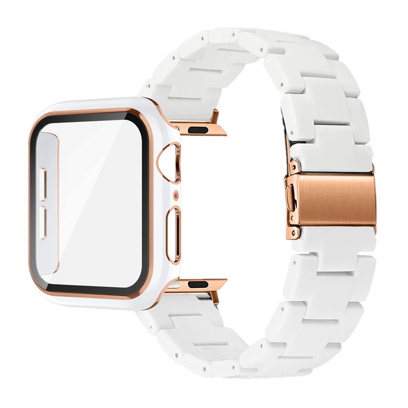 สร้อยข้อมือเรซิ่นสำหรับ iWatch band series10 9 8 7 46มม. 42mm49mm 45มม. 41มม. ป้องกันหน้าจอสำหรับ iWatch SE 6 5 4 44มม. 40มม.