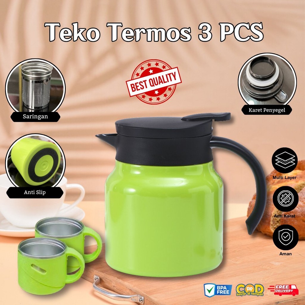 ❤ 3IN1 ชุดหม้อชาทนความร้อนและเย็นความจุ 1000ML ฟรีถ้วย / หม้อชงชาพร้อมกรองความงามแบบพกพา VS-1888