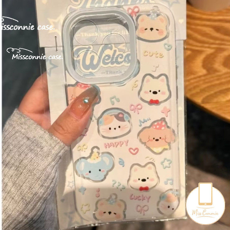 น่ารักการ์ตูนหมีลูกแมวลูกสุนัขช้างรักดาวโบว์เพลงสําหรับiphone 16 15 11 14 13 12 Pro Max 7Plus 16 15 8 7 14 Plus XR X XS Max SE 2020 ปกอ่อนโปร่งใส