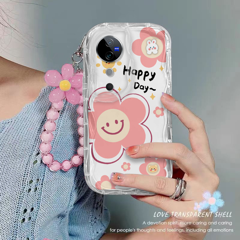 เคส Vivo V40 5G PRO เคสโทรศัพท์ใส ดอกไม้ เชือกห้อยลูกปัด เคสโทรศัพท์กันกระแทกแบบใส