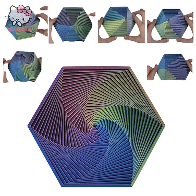 [trysingoin] 1 ชิ้นหกเหลี่ยม Fractal แหวนเกลียวเปลี่ยนของเล่น 3D-พิมพ์ Fractal หกเหลี่ยมความเครียดบร