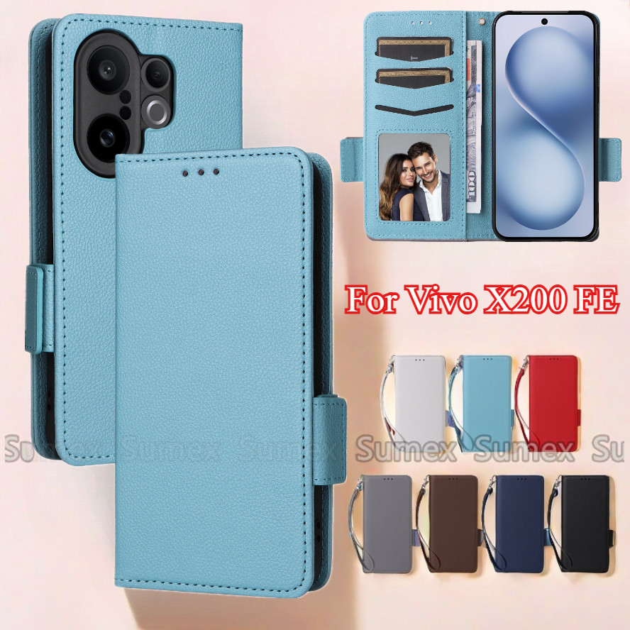 สําหรับ Vivo X200 FE Pro Mini Ultra 5G เคสโทรศัพท์หนังฝาครอบ Lanyard Stand Holder ช่องใส่การ์ดแม่เหล