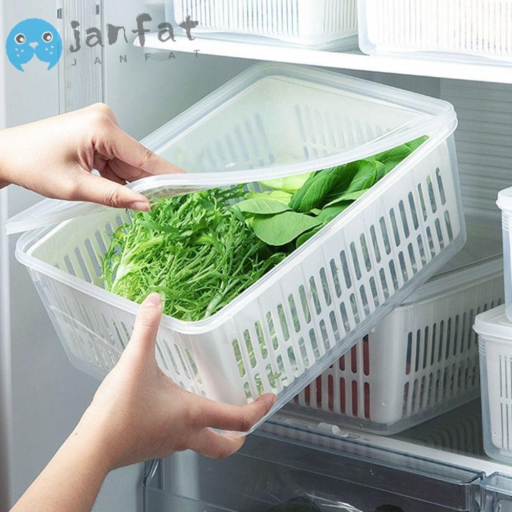 JANFAT ตู้เย็น Organizer,ผักผลไม้สดกล่องแบบพกพาตู้เย็นกล่องเก็บ,คอนเทนเนอร์ห้องครัวโปร่งใสท่อระบายน้ําตะกร้า