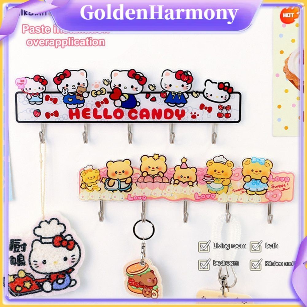 COD❤ Cod Cod❤ Sanrio Hello Kitty ตะขอแขวนผนังลายการ์ตูน Capybara น่ารัก 5 แถว ตะขอแขวนผนังอะคริลิกสร้างสรรค์ ตะขอแขวนผนังแบบมีกาวในตัว ของตกแต่งบ้าน SilkSkin 【GoldenHarmony】