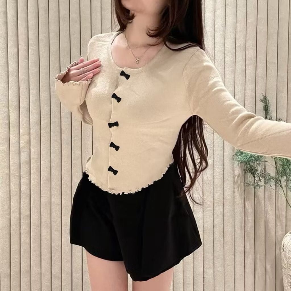 ZETERINDO - ZJD BLOUSE YOLANDA PITA COQUETTE WOMENS DAILY CLOTHES / VALINA Long Sleeve Top with Ribb