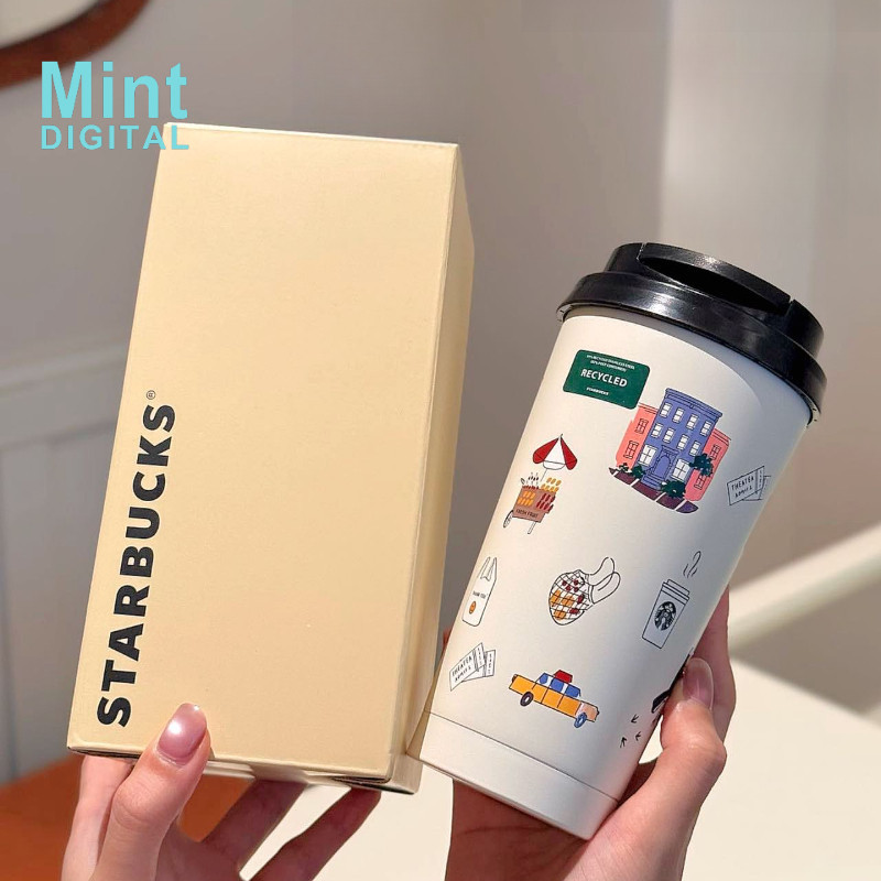 สตาร์บัคส์ถ้วย500มิลลิลิตรปราสาทบ้านถ้วยกาแฟสแตนเลสฉนวนแก้วที่มีฝาปิดรั่วซึมแก้วเดินทางเครื่องดื่มเย็นร้อนถ้วยเทอร์โม