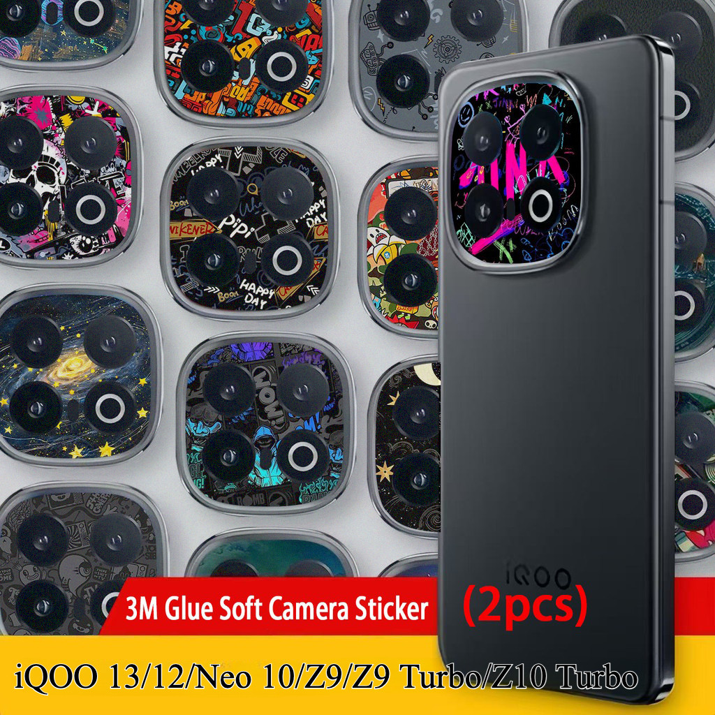 [2 ชิ้น] สําหรับ iQOO 15 13 12//Neo 10/ Z10 Turbo Pro Z9 Turbo Micro Matte กระดาษนุ่มกล้องสติกเกอร์ฟิล์มที่มีสีสัน Graffiti ดาว Space เลนส์ Flare ทน Anti-scratch กล้อง Protector