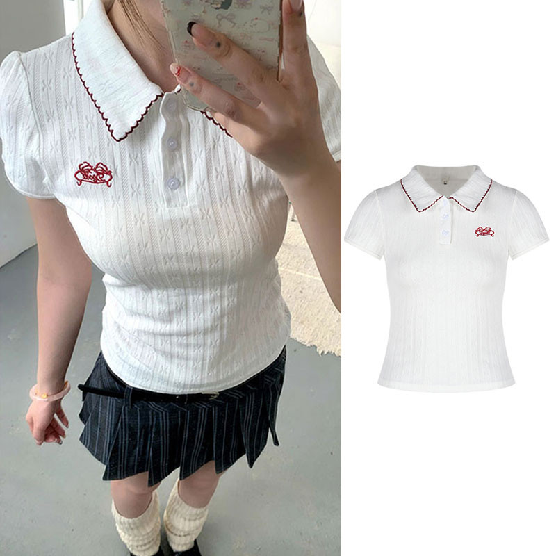 Dahong【ในสต็อก】เสื้อยืดแขนสั้นคอปก เสื้อคอปกกระดุมหน้า ผ้านิ่ม สไตล์เกาหลีสำหรับผู้หญิงในช่วงฤดูร้อน