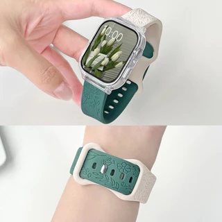 สายซิลิโคนสลักลายดอกทานตะวันพร้อมเคสสำหรับ Xiaomi Redmi Watch 5 Active สายนาฬิกาสมาร์ทวอทช์แบบเปลี่ยนได้สำหรับ Redmi Watch 5 Lite