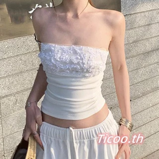 【ส่งจากไทย】เสื้อ Bandeau ฤดูร้อนของผู้หญิง - เสื้อกล้ามเปลือยคอท่อบางสําหรับ Beach & Party